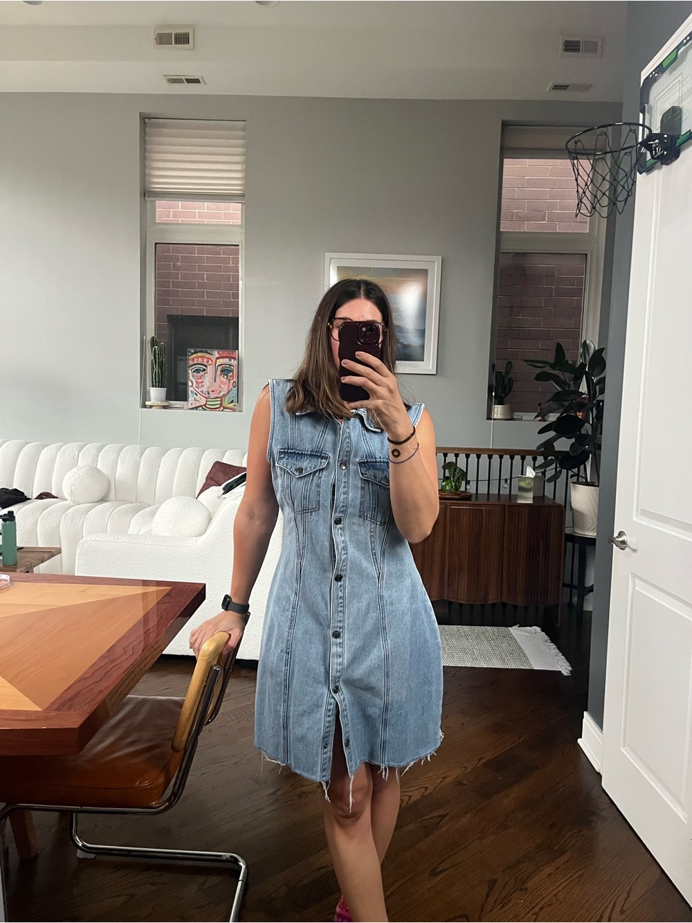 Fashion Nova Light Blue Sleeveless Denim Button Dress